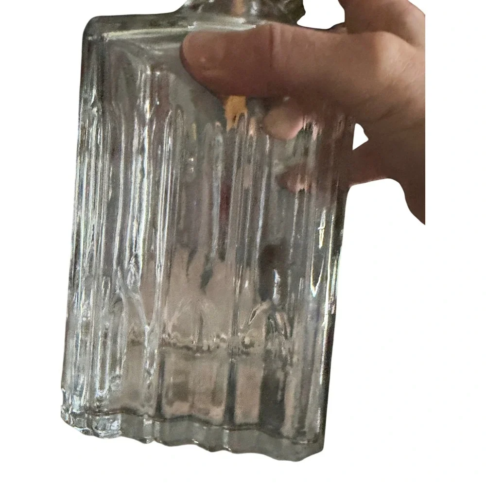 Vintage Clear Glass Square Whiskey Decanter Ribbed Bark Texture with Stopper